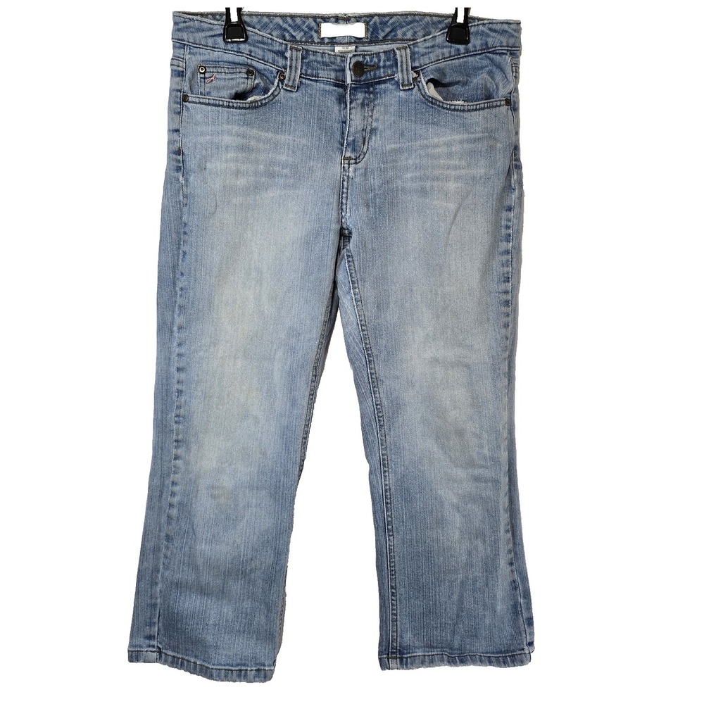 Aeropostale Womens Capri Jeans 9/10 Light Wash Denim Mid Rise Stretch Blue
